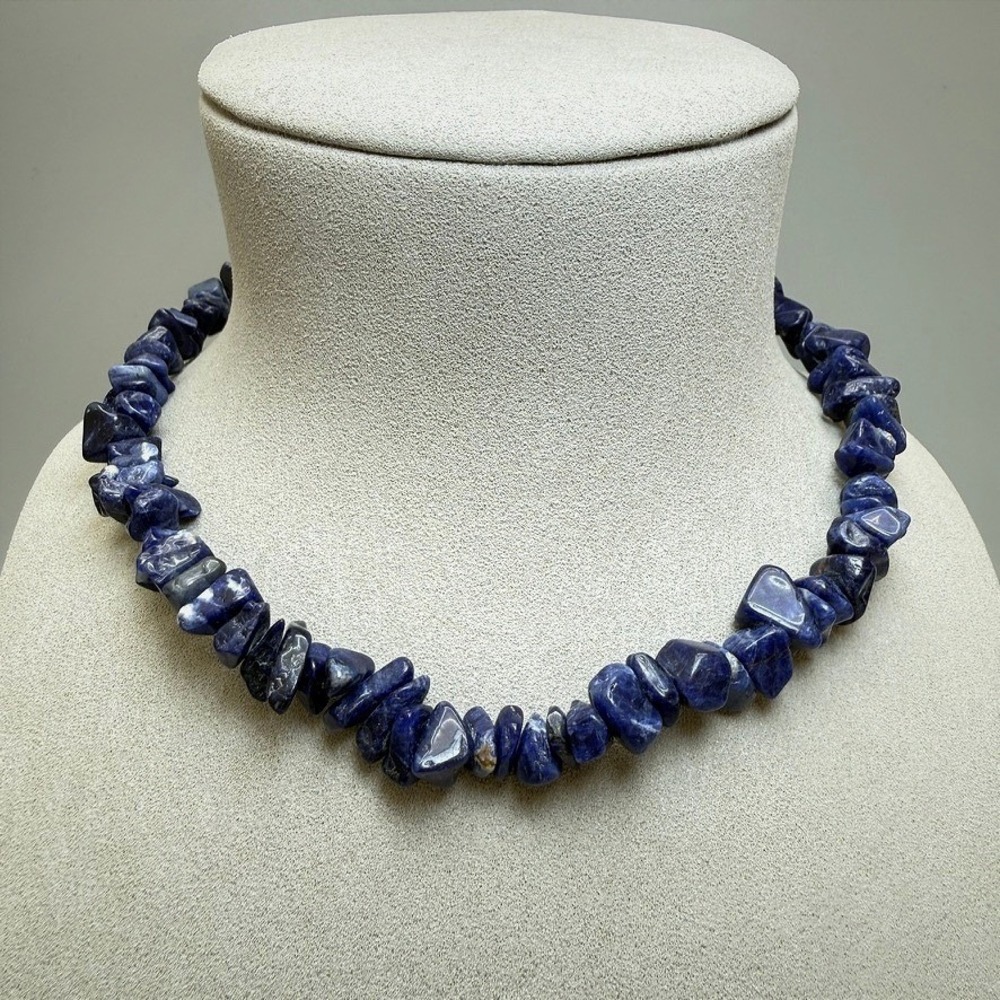 Vintage Blue Sodalite Chip Bead Choker Necklace 15" Chunky Casual Southwestern